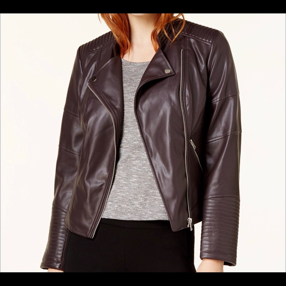 Bar III faux-leather moto jacket